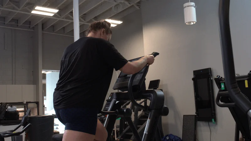 Our tester training atop the NordicTrack X16 elliptical in the GGR testing center