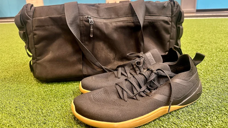 Stephen's gym bag and shoes are packed and ready to go