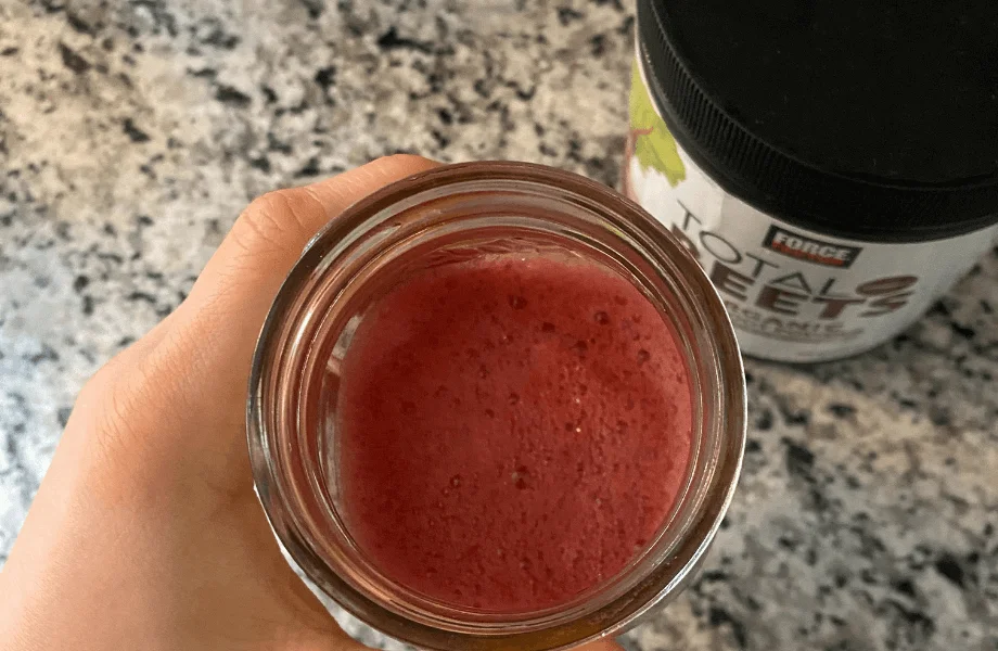 Our tester enjoying a serving of Force Factor Total Beets