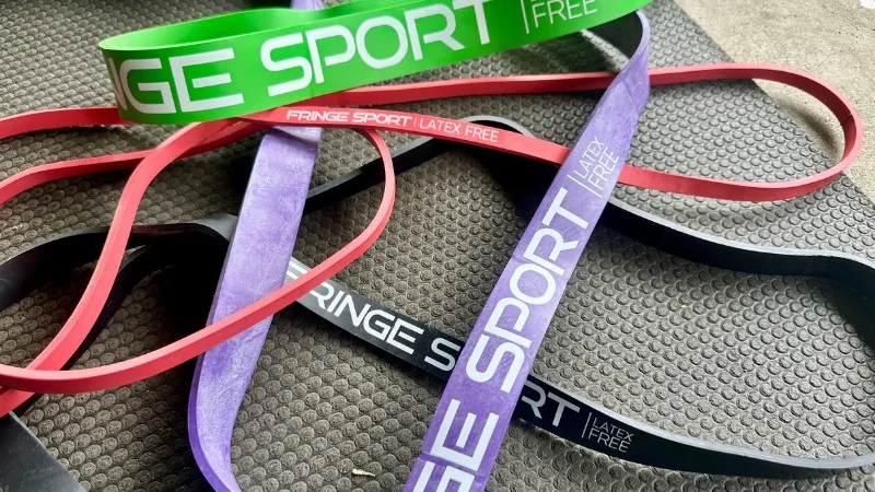 An assortment of Fringe Sport Latex-Free Strength Bands