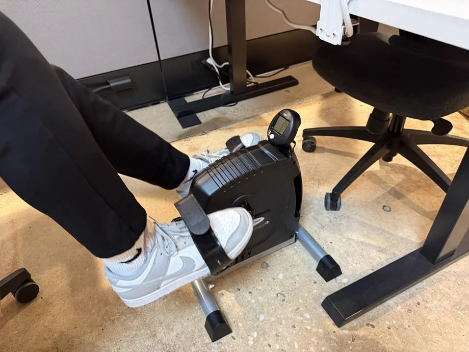 Our tester using the MagneTrain ER Mini Exercise Bike