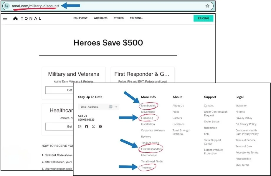 tonal coupon website screenshot
