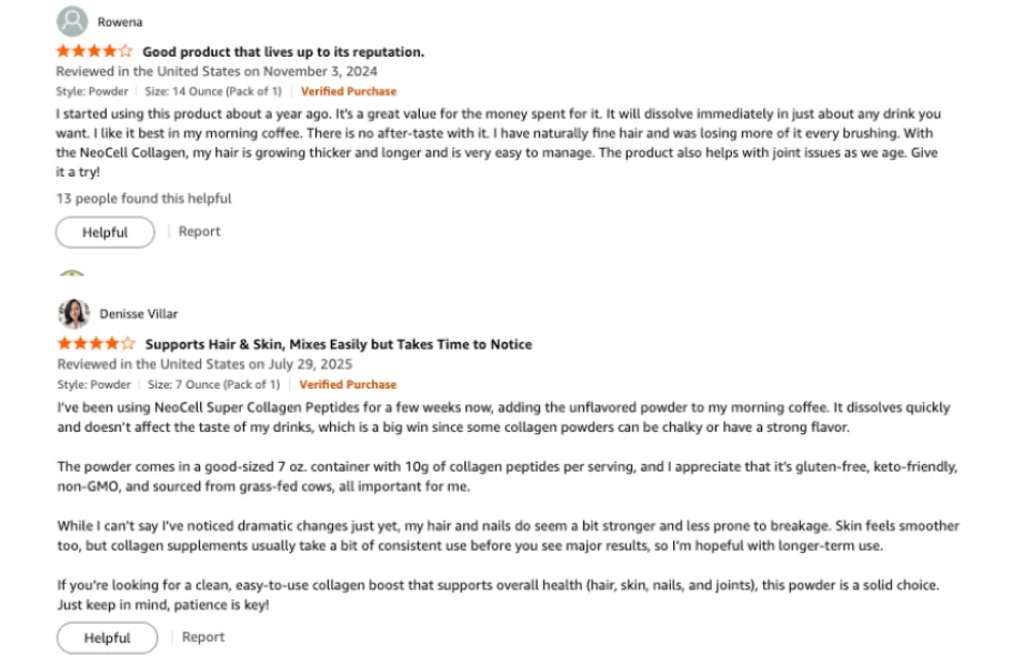 Amazon customer reviews for NeoCell Super Collagen