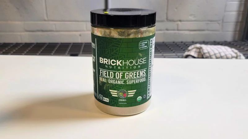 A container of Brickhouse Nutrition Field of Greens