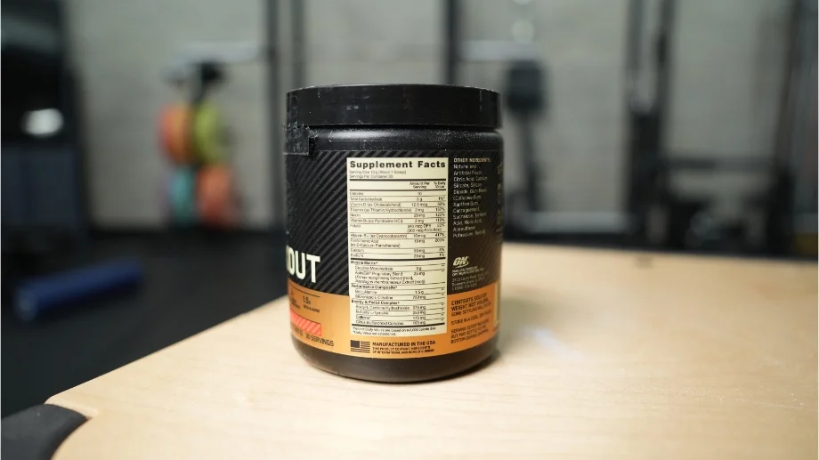 optimum nutrition gold standard pre workout supplement facts container