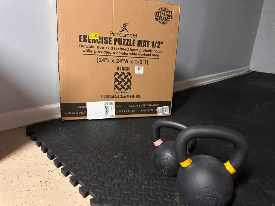 kettlebell on prosource puzzle mat