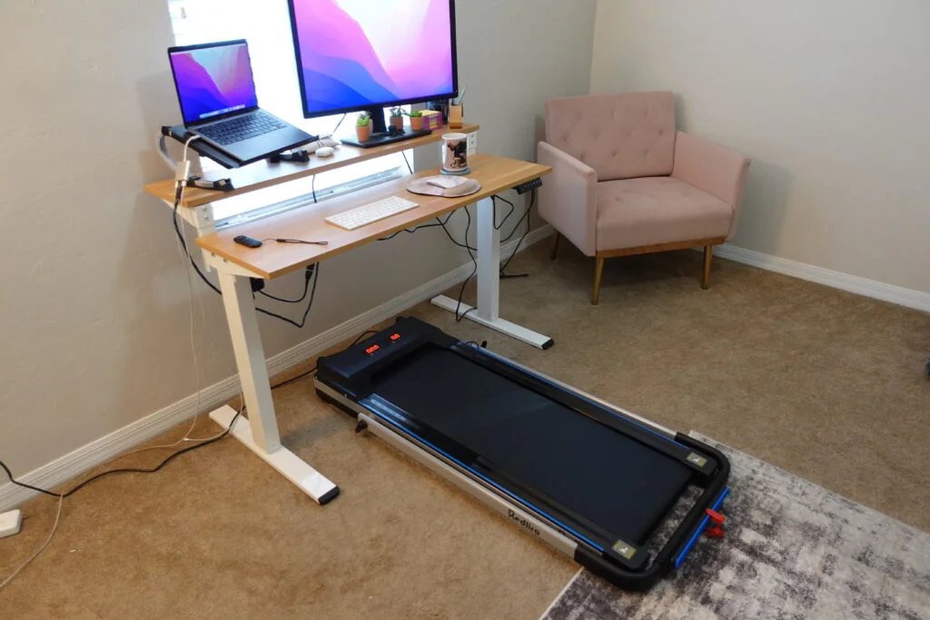 working on a treadmill desk
