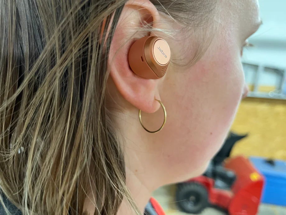 An image of Jabra wireless earbuds in use