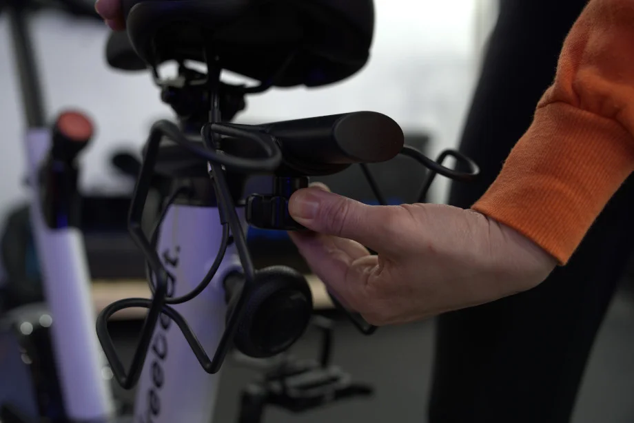 Dumbbell holders on a Free Beat Boom Bike