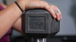 A closeup shot of the Rep Fitness Hex Dumbbells