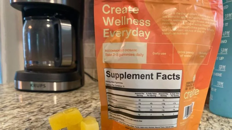 Supplement Facts label on a bag of Create Creatine Gummies