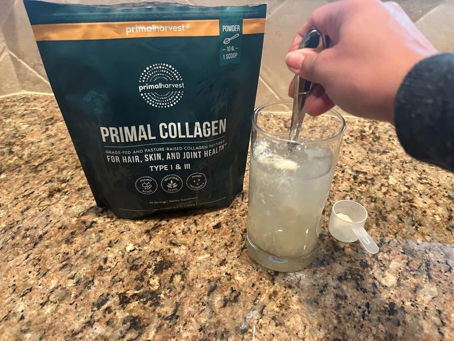 Stirring a serving of Primal Harvest Primal Collagen