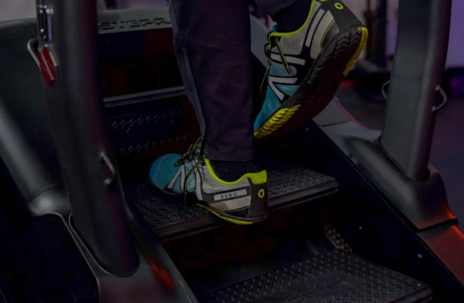 Close look at the steps on a STEPR stair climber.