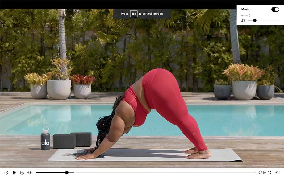 A screenshot of a yoga class in the Alo Moves app