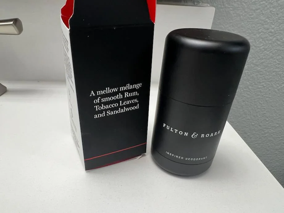 A stick of Fulton & Roark Calle Ocho Deodorant next to the opened box.