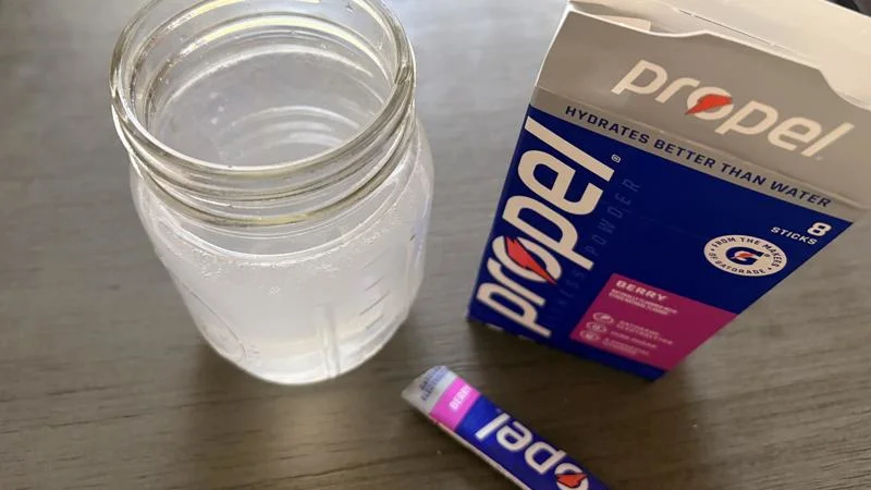 A Serving of Propel Hydration Mix in a pint jar
