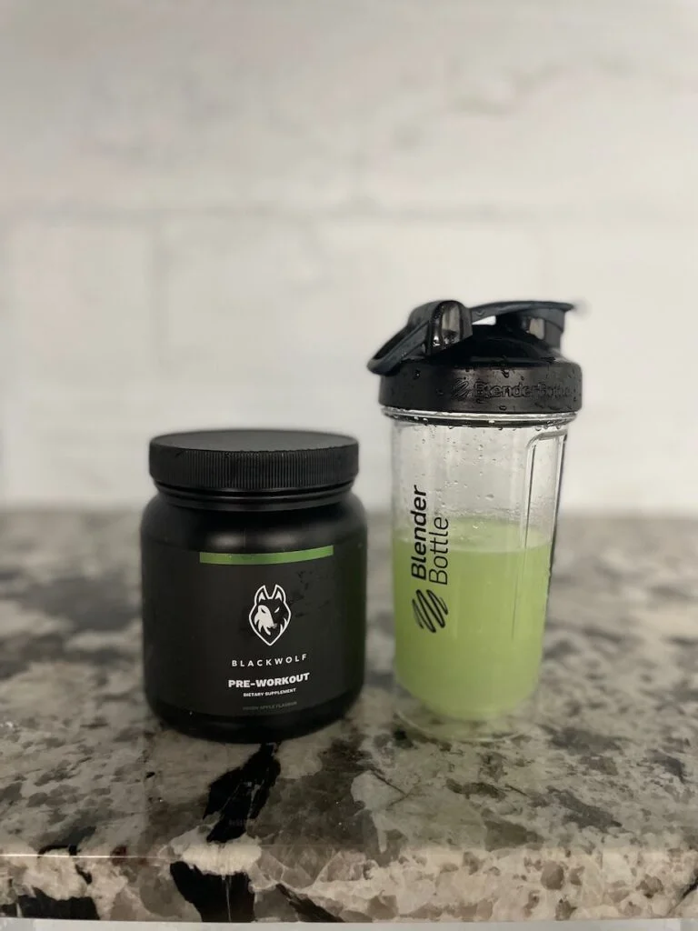 An image of BlackWolf pre-workout in a shaker