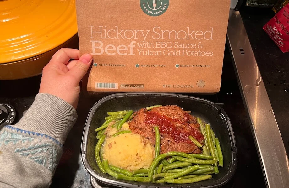 BistroMD serving of Hickory-Smoked Beef with BBQ Sauce and Yukon Gold Potatoes