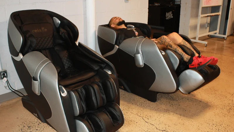 Our tester taking advantage of the zero-gravity features of the Relaxe Zero-Gravity Shiatsu Massage Chair