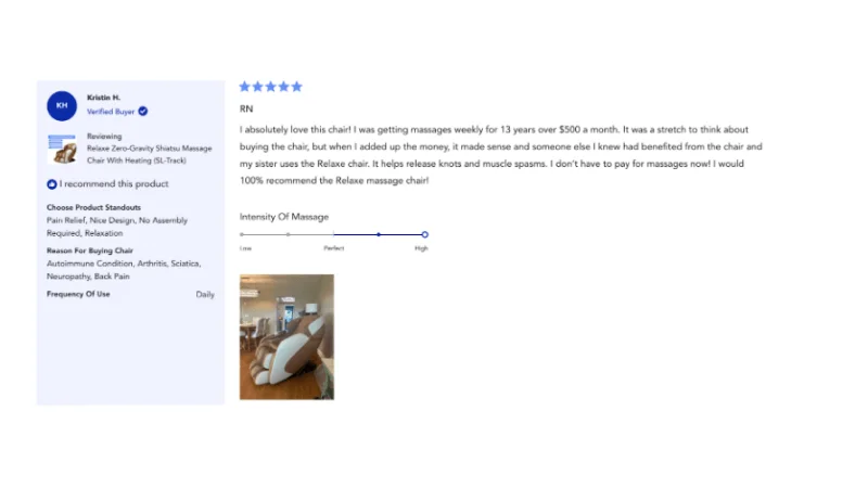 Online customer reviews for the Relaxe Zero-Gravity Shiatsu Massage Chair