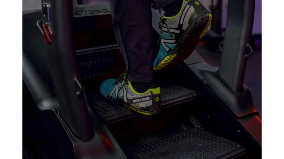 Close look at the steps on a STEPR stair climber.