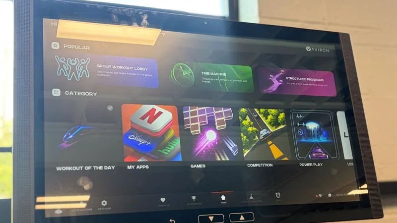 The touchscreen display with extensive programming options on the Aviron Podium Treadmill