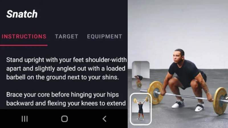Images from the Fitbod app show instructions on how to perform a technique