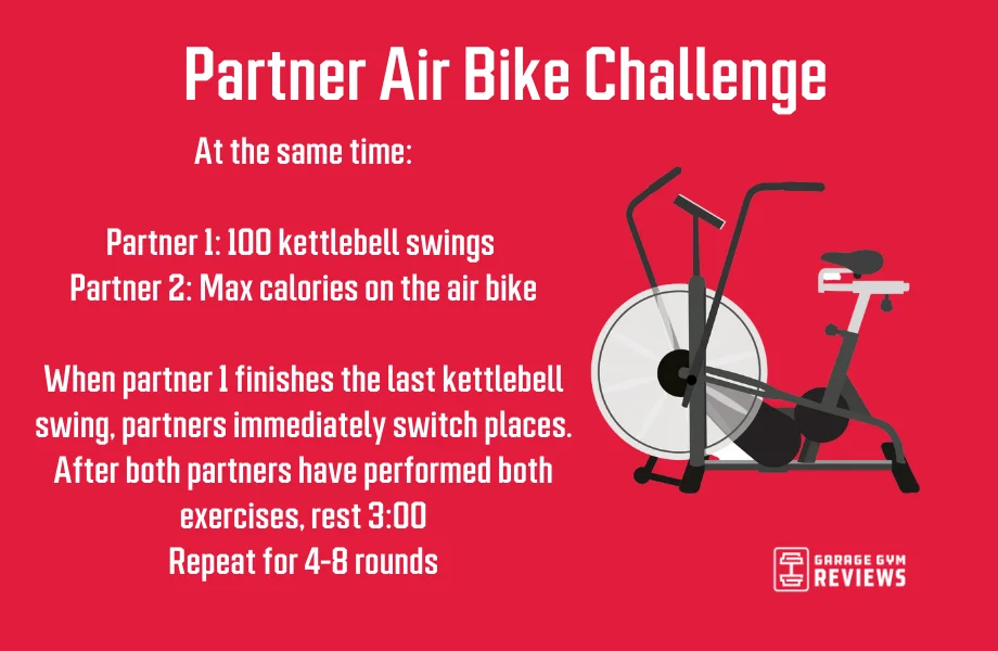 partner air bike workout red background graphic