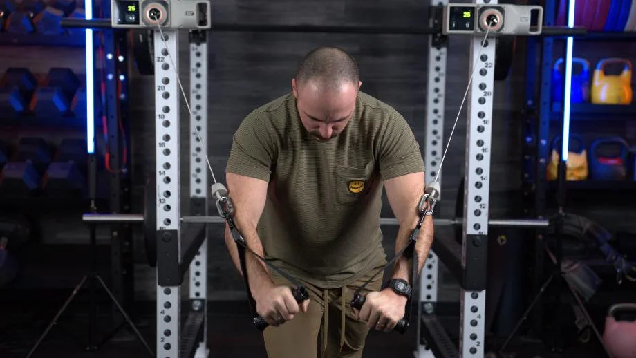 Coop working out with Beyond Voltra