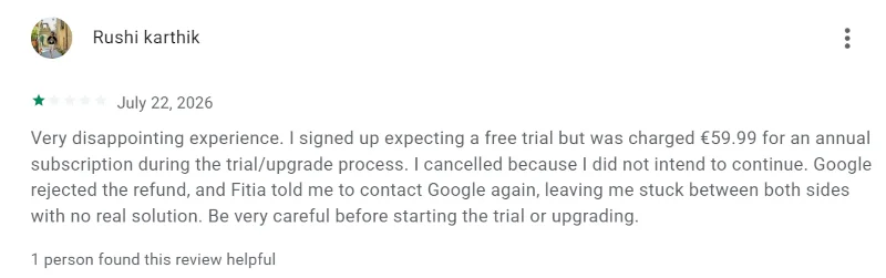 A review of the fitia app on the Google Play Store
