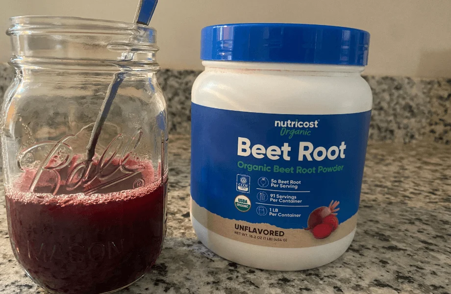 A single blended serving of Nutricost Organic Beet Root Powder