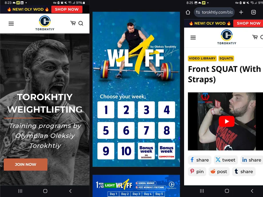 Screenshots of the Torokhtiy Weightlifting Program