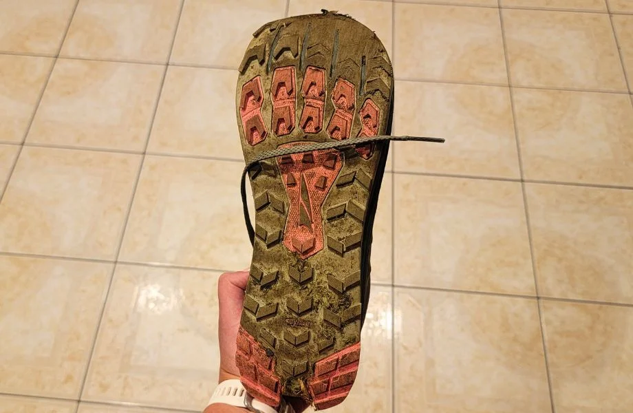 The tread pattern and outsole design featured on the Altra Lone Peak 9 trail running shoes