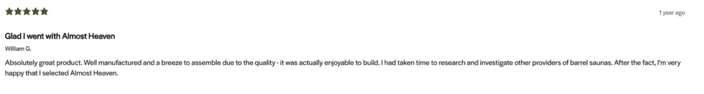 A positive review of the Almost Heaven Morgan Barrel Sauna