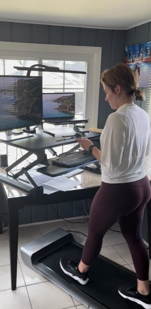 walking pad folding treadmill at desk in use