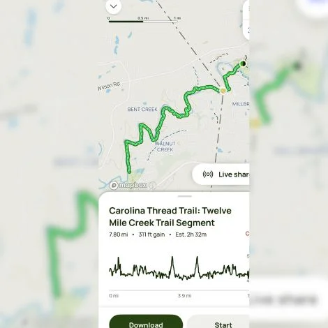 A screenshot of the AllTrails map route viewer