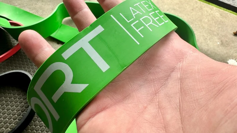 A close look at a Fringe Sport Latex-Free Strength Band
