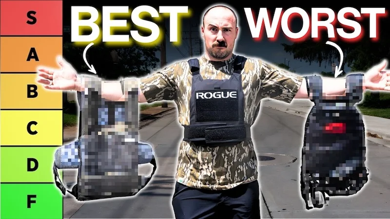 GGR founder Coop Mitchell wearing a Rogue weight vest while holding weight vests on each arm