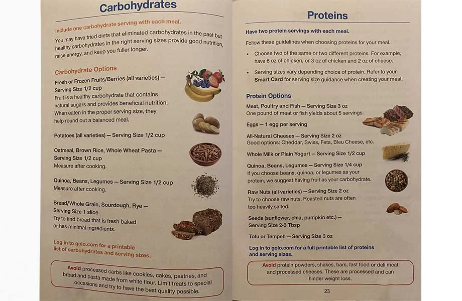 GOLO carbs and protein guidelines.