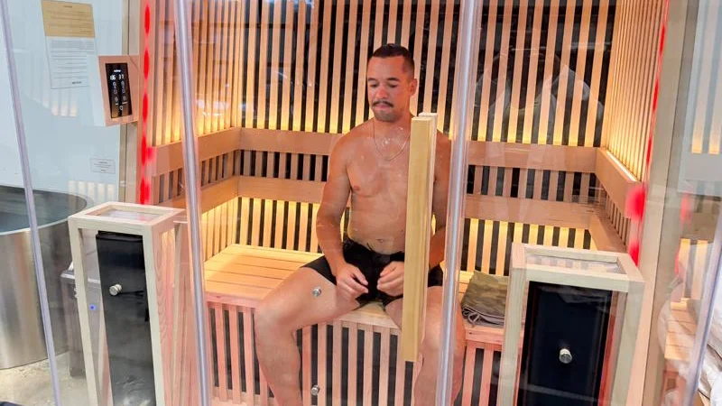 Our product tester in the Plunge Infrared Sauna Pro XL with red light