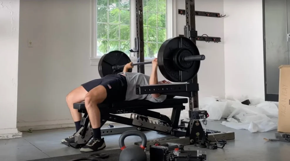 coop testing out the Rogue Adjustable Bench 3.0