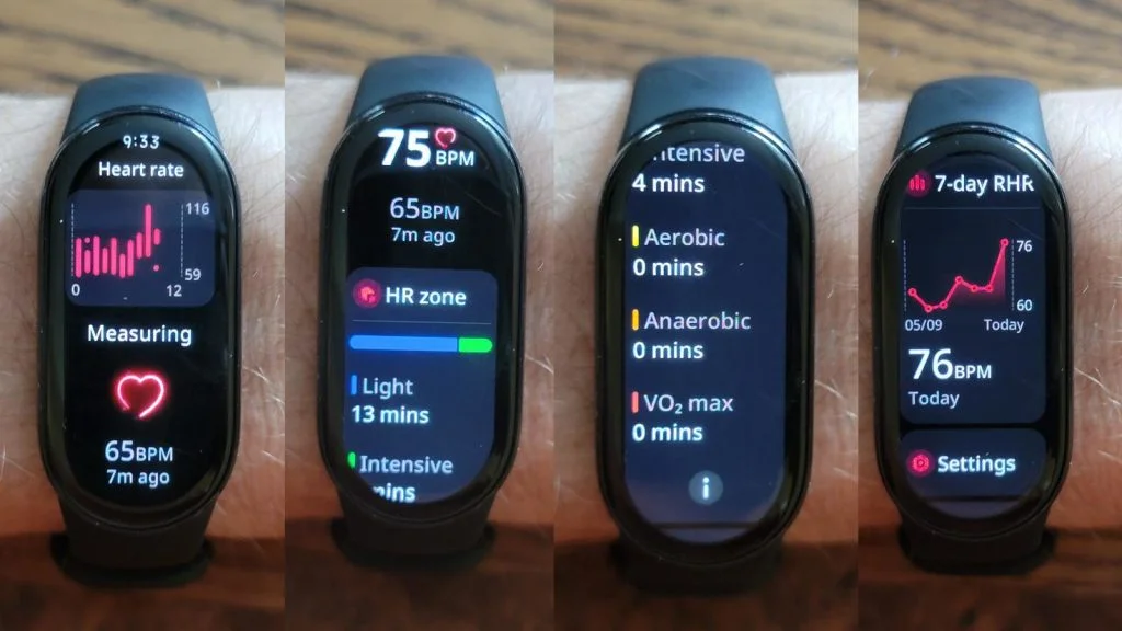 Images from the heart rate monitoring app on the Xiaomi Smart Band 10.