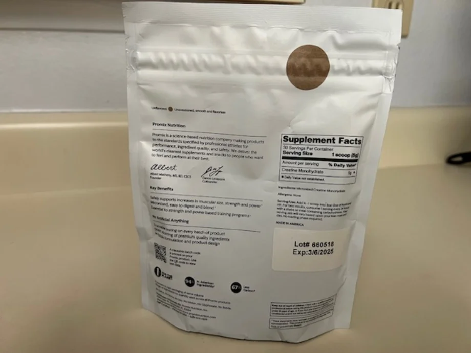 The back label of a container of Promix Creatine