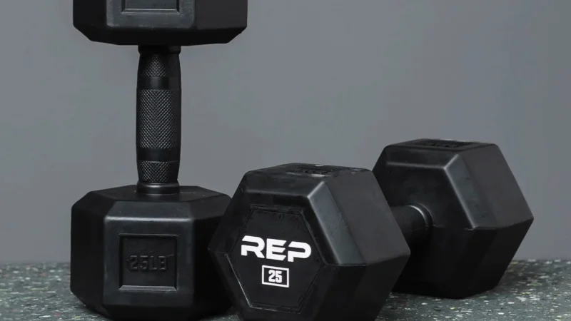a-pair-of-rep-fitness-rubber-coated-hex-dumbbells A pair of REP Fitness Rubber Coated Hex Dumbbells