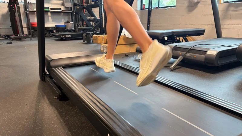 Our product tester goes for a run on the Aviron Justice Treadmill
