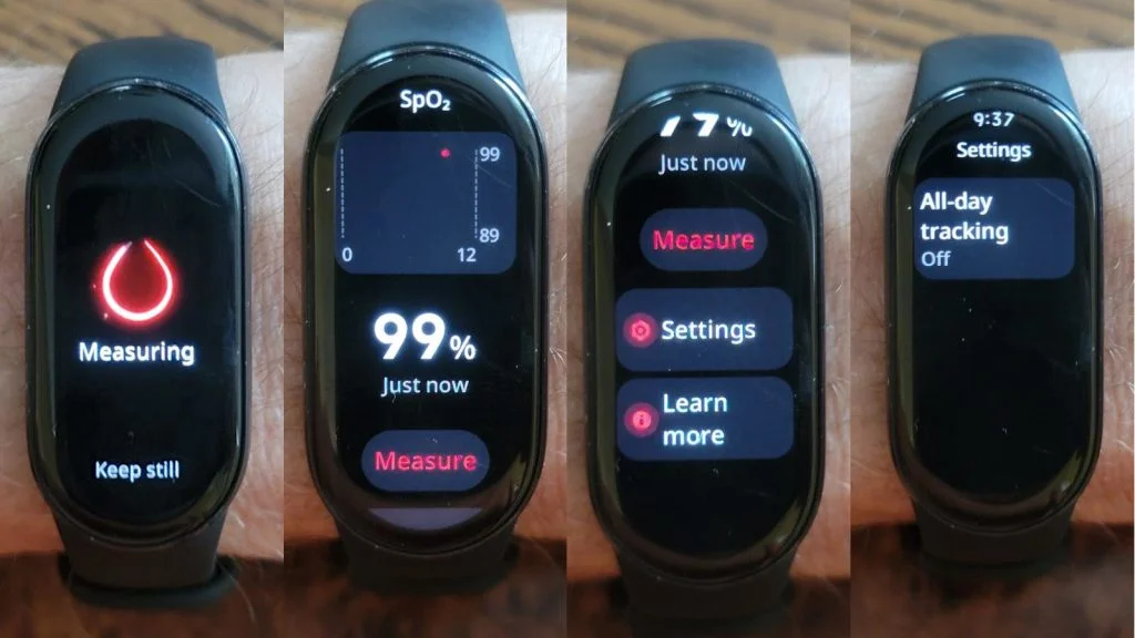 Blood oxygen monitoring with the Xiaomi Smart Band 10.