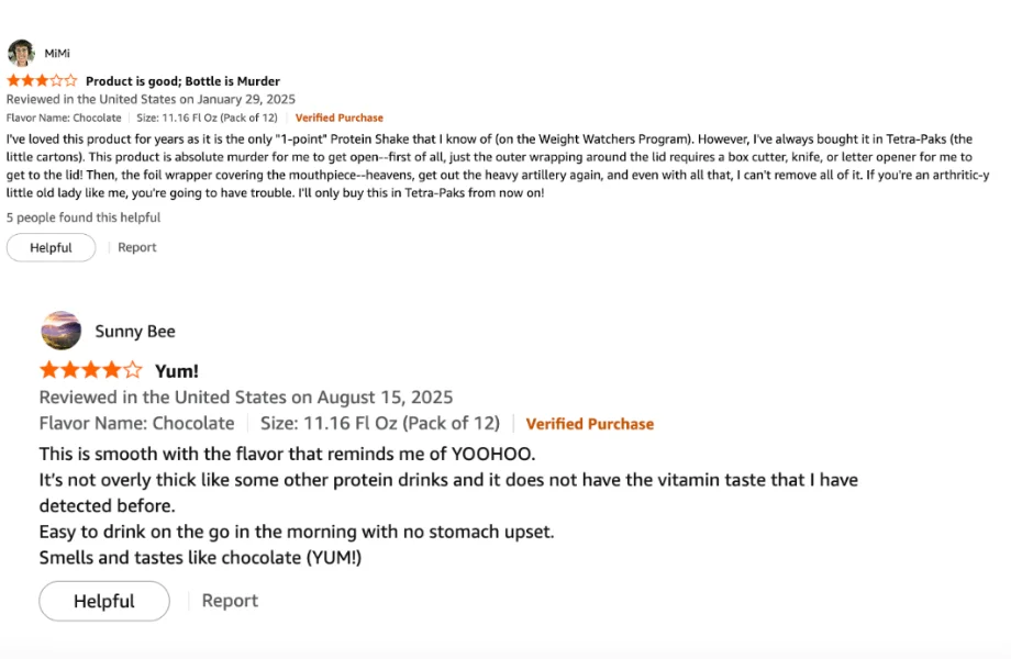 Online customer reviews for Muscle Milk Zero Protein Shake