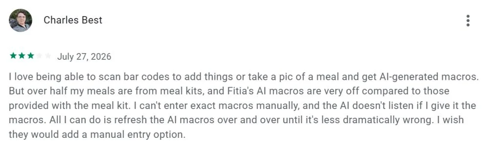 A review of the fitia app on the Google Play Store