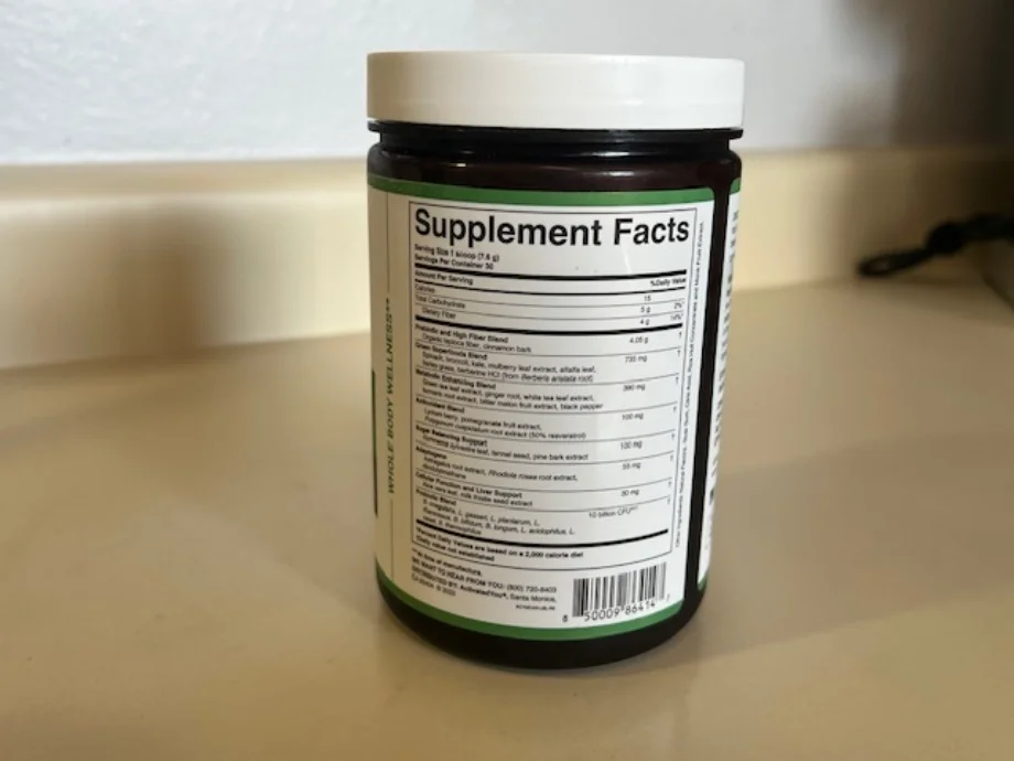 Supplement Facts label on a bottle of Morning Complete by ActivatedYou.