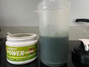 shaken patriot power greens in blender bottle